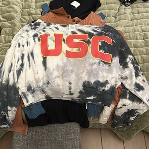 tie dye USC off the shoulder cropped long sleeve shirt